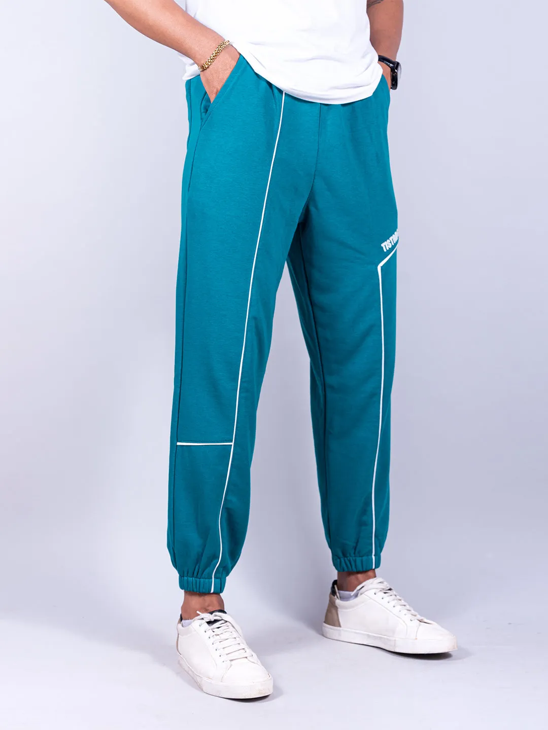 Teal Blue Tistabene Printed Cotton Joggers