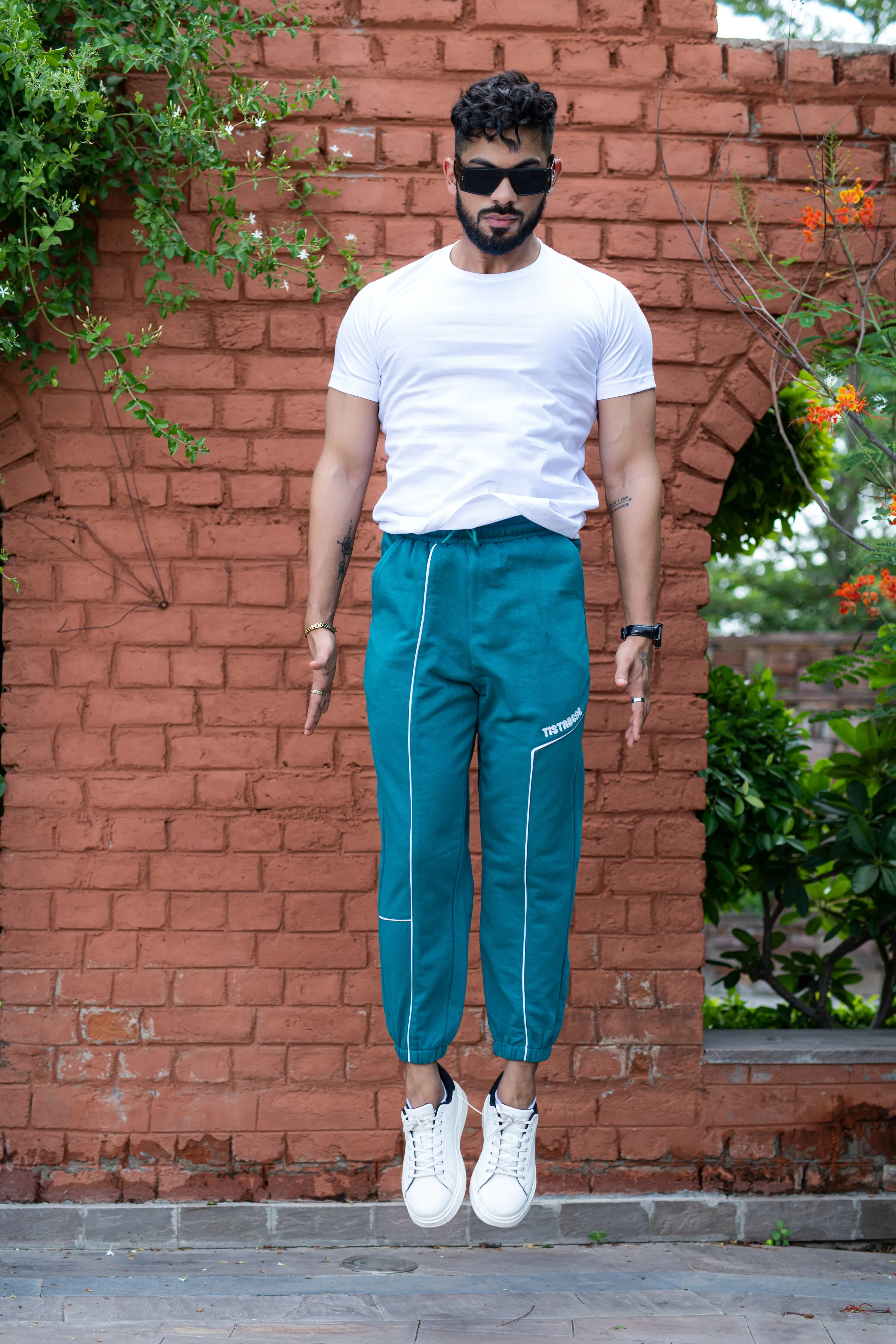 Teal Blue Tistabene Printed Cotton Joggers