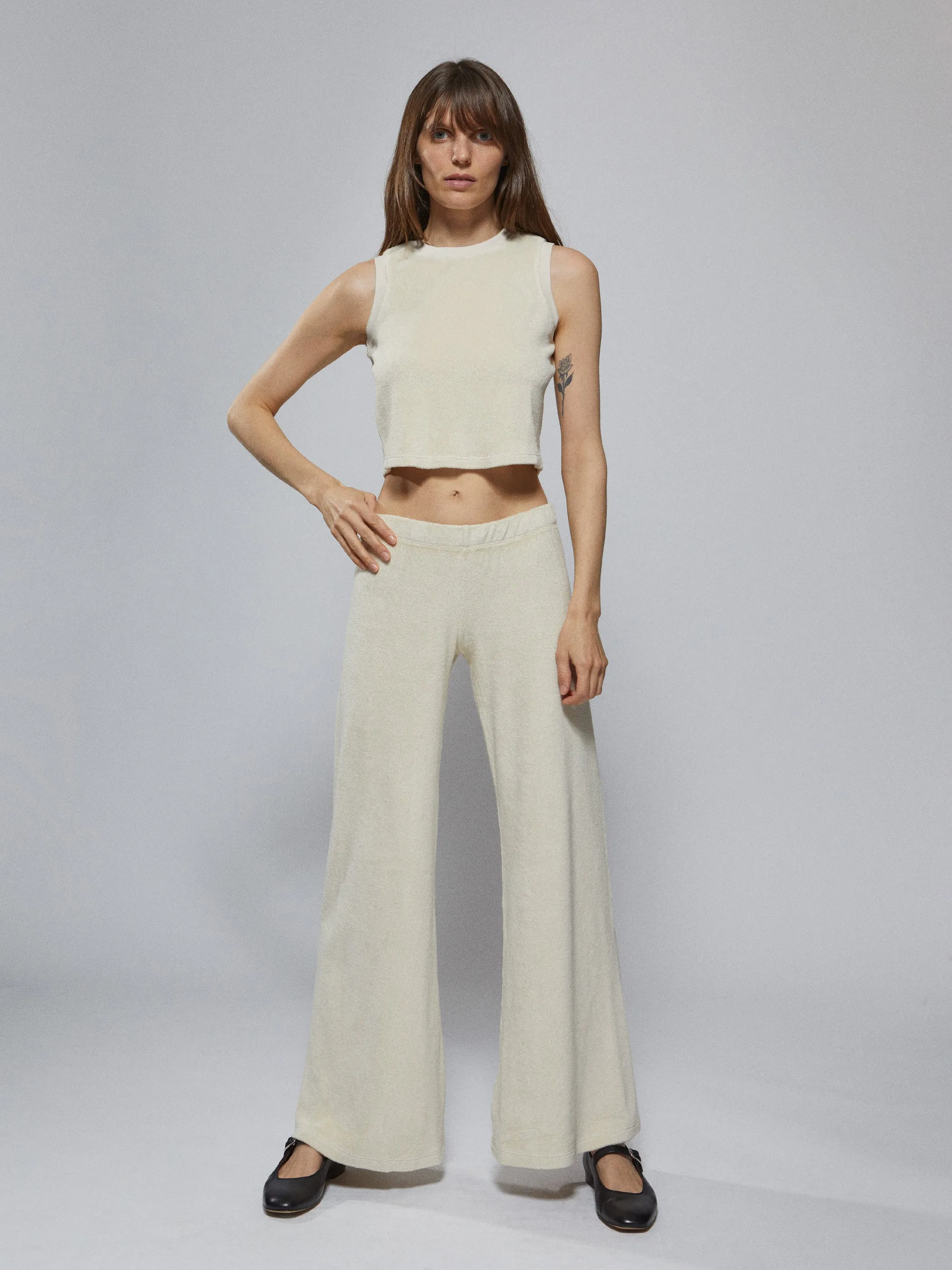 The Lito Low Rise Flare Pants in Terry