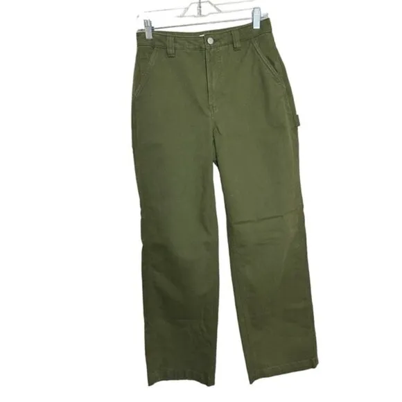 TNA Aritzia Greenwich High Rise Carpenter Cotton Twill Pants in Fatigue Khaki