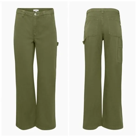 TNA Aritzia Greenwich High Rise Carpenter Cotton Twill Pants in Fatigue Khaki