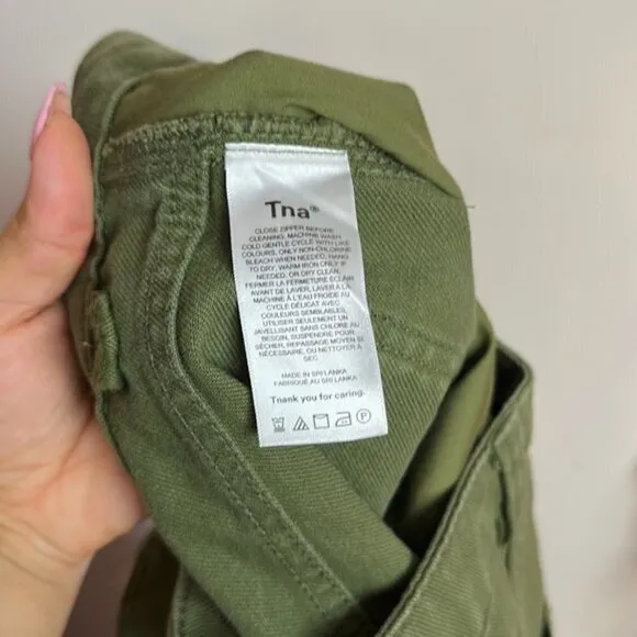 TNA Aritzia Greenwich High Rise Carpenter Cotton Twill Pants in Fatigue Khaki