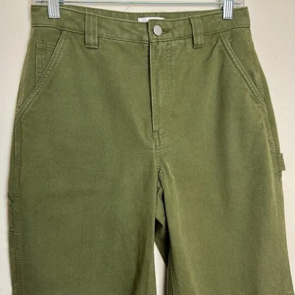 TNA Aritzia Greenwich High Rise Carpenter Cotton Twill Pants in Fatigue Khaki