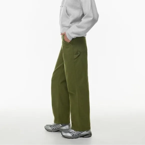 TNA Aritzia Greenwich High Rise Carpenter Cotton Twill Pants in Fatigue Khaki