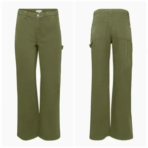 TNA Aritzia Greenwich High Rise Carpenter Cotton Twill Pants in Fatigue Khaki