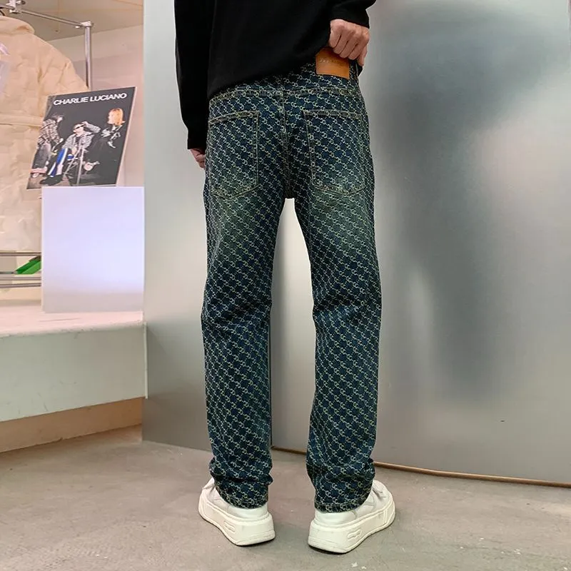 Trendy Men's Jacquard Embroidered Full-Length Jeans