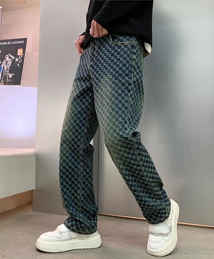 Trendy Men's Jacquard Embroidered Full-Length Jeans