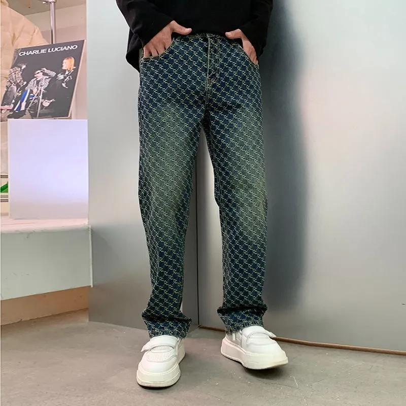 Trendy Men's Jacquard Embroidered Full-Length Jeans
