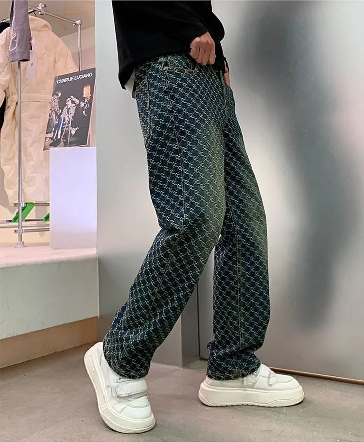 Trendy Men's Jacquard Embroidered Full-Length Jeans