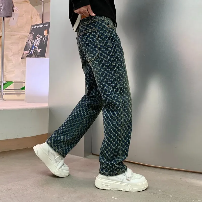 Trendy Men's Jacquard Embroidered Full-Length Jeans