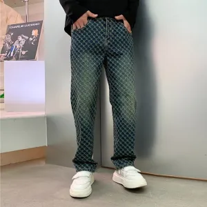 Trendy Men's Jacquard Embroidered Full-Length Jeans