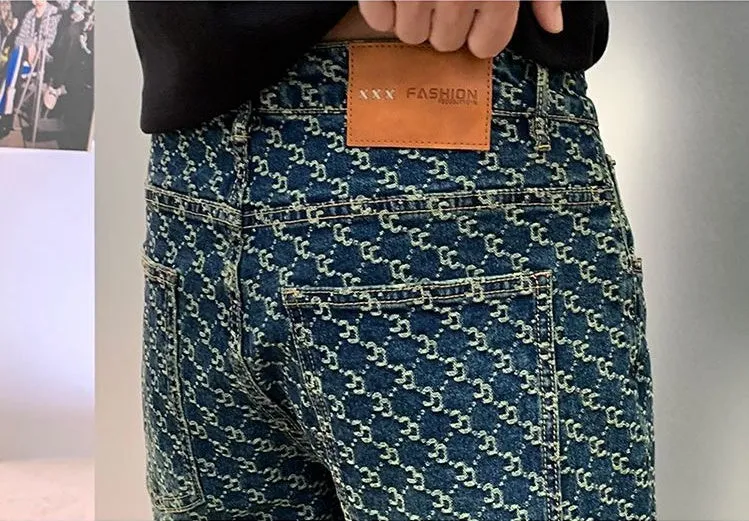 Trendy Men's Jacquard Embroidered Full-Length Jeans