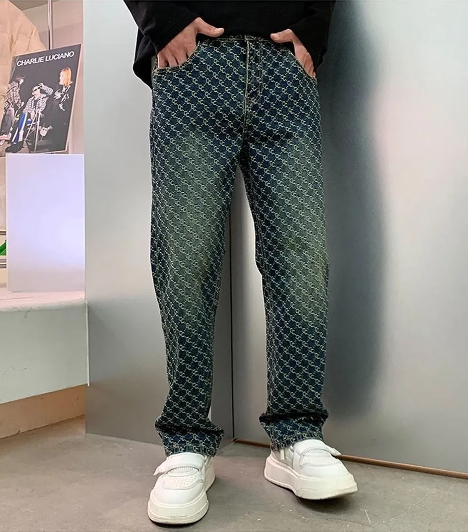 Trendy Men's Jacquard Embroidered Full-Length Jeans