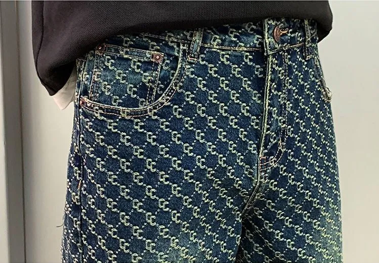 Trendy Men's Jacquard Embroidered Full-Length Jeans