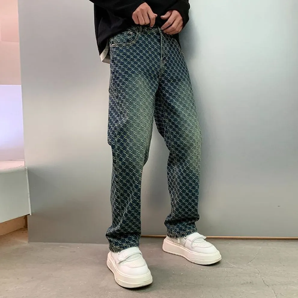 Trendy Men's Jacquard Embroidered Full-Length Jeans