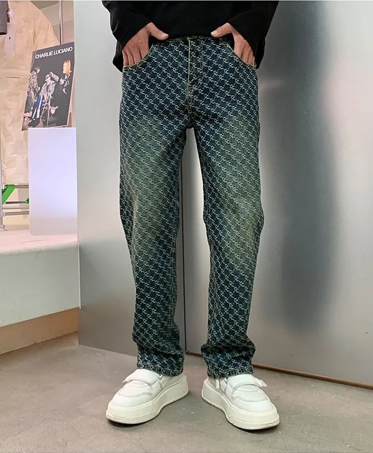 Trendy Men's Jacquard Embroidered Full-Length Jeans