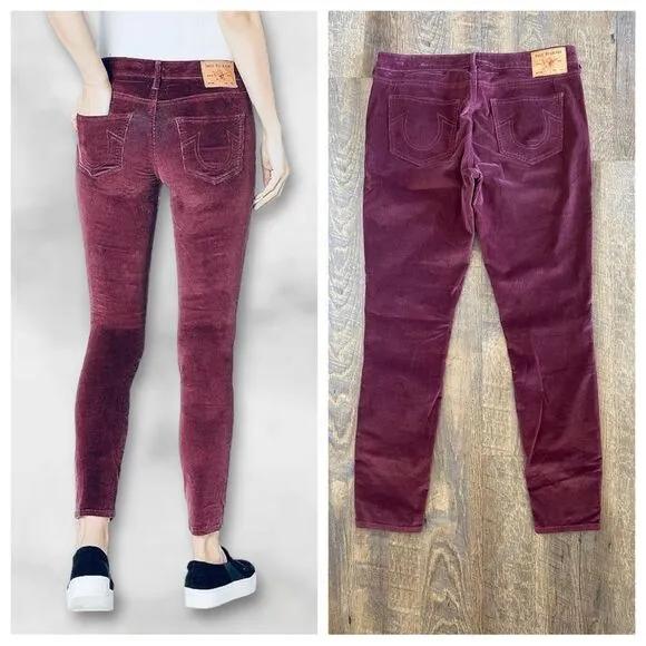 True Religion Corduroy Pants 31 Waist Wine Burgundy Cords Stretchy
