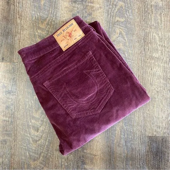 True Religion Corduroy Pants 31 Waist Wine Burgundy Cords Stretchy