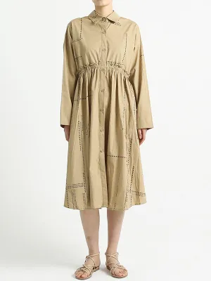 Turndown Collar Long Sleeve Loose Casual Cotton Dress