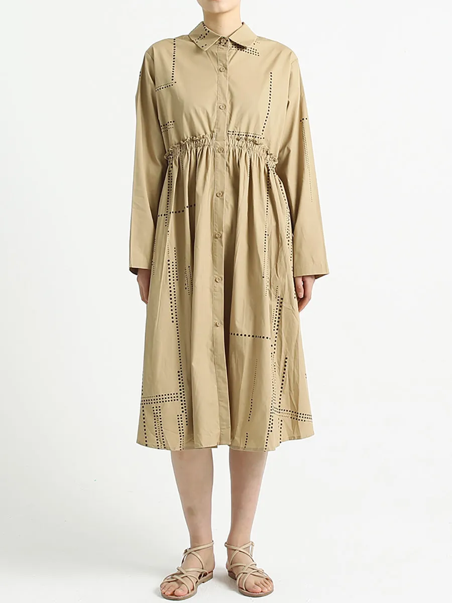 Turndown Collar Long Sleeve Loose Casual Cotton Dress