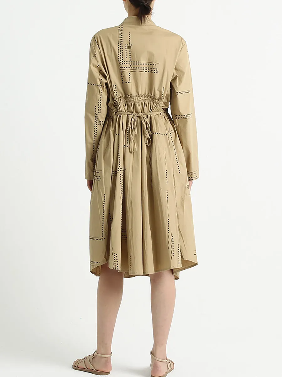 Turndown Collar Long Sleeve Loose Casual Cotton Dress
