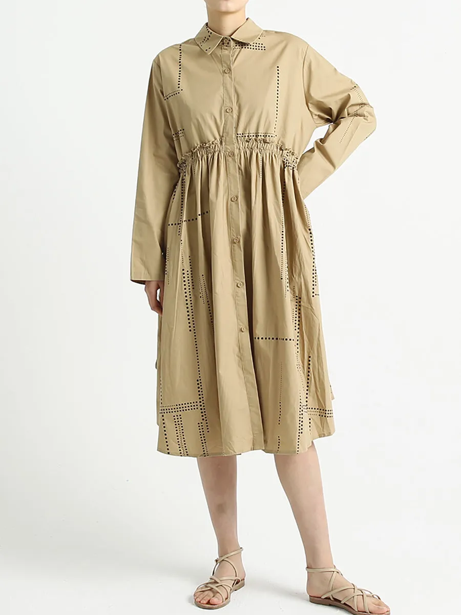 Turndown Collar Long Sleeve Loose Casual Cotton Dress