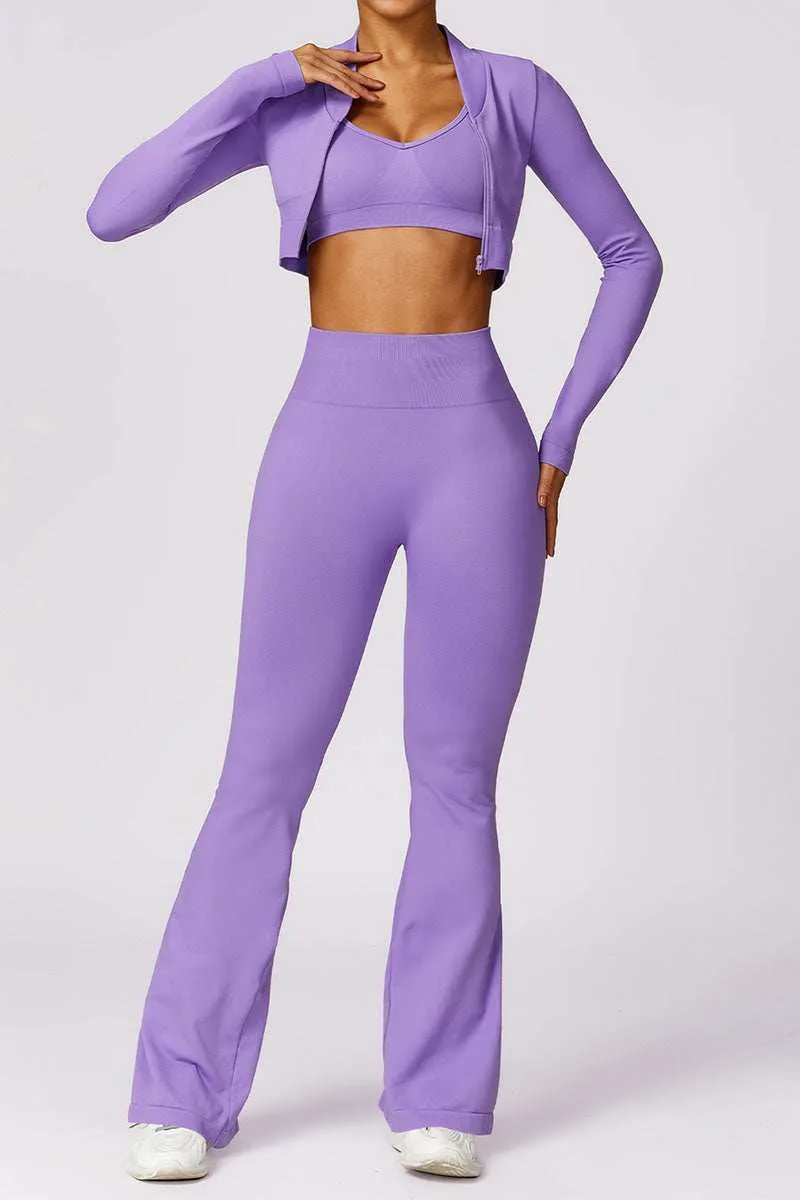 Two Piece Yoga Set with Crop Top & Flared Hem Bottom