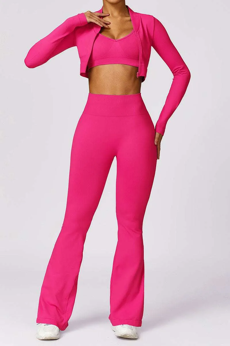 Two Piece Yoga Set with Crop Top & Flared Hem Bottom
