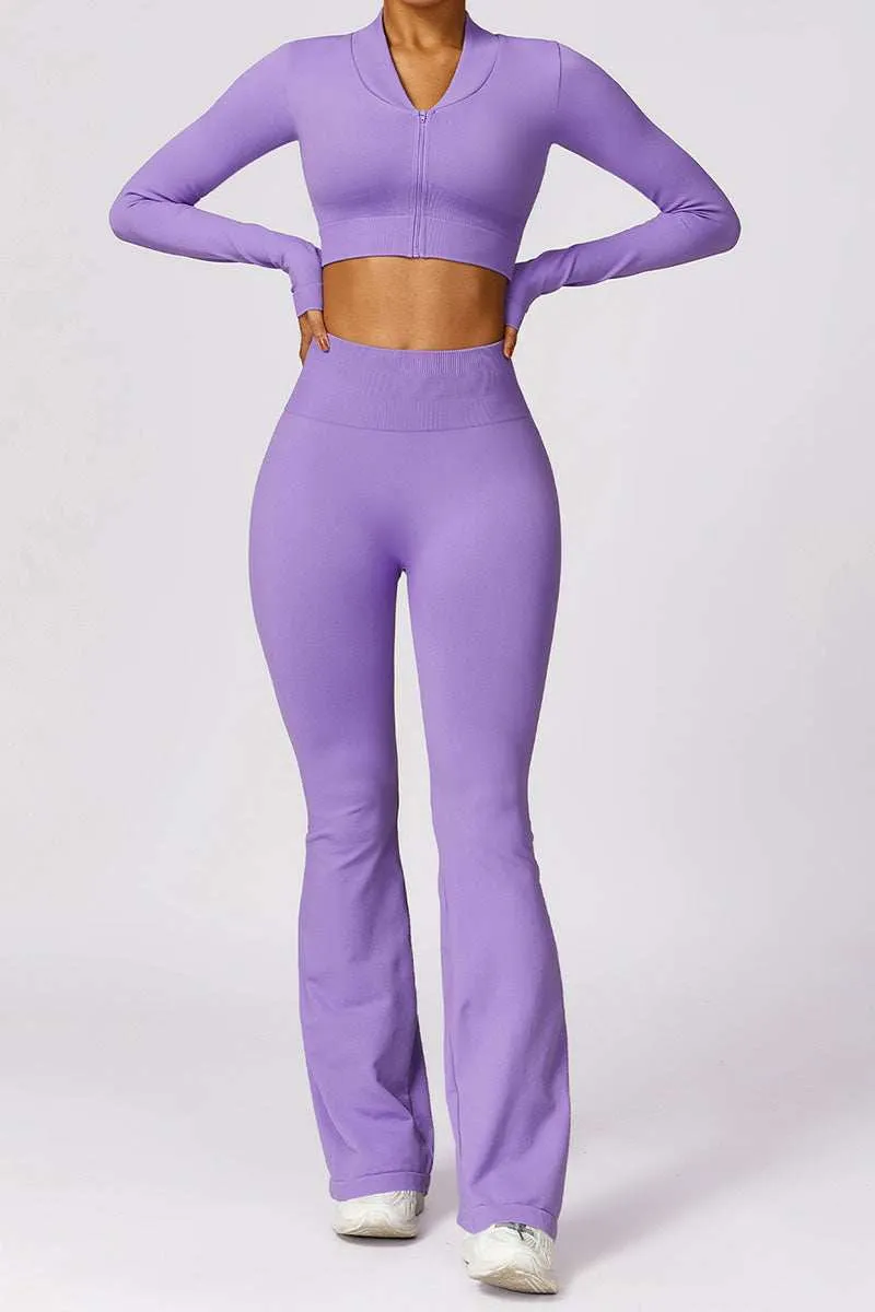 Two Piece Yoga Set with Crop Top & Flared Hem Bottom