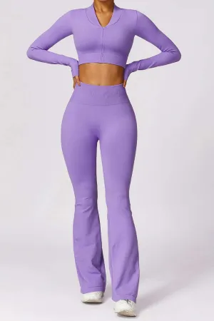 Two Piece Yoga Set with Crop Top & Flared Hem Bottom