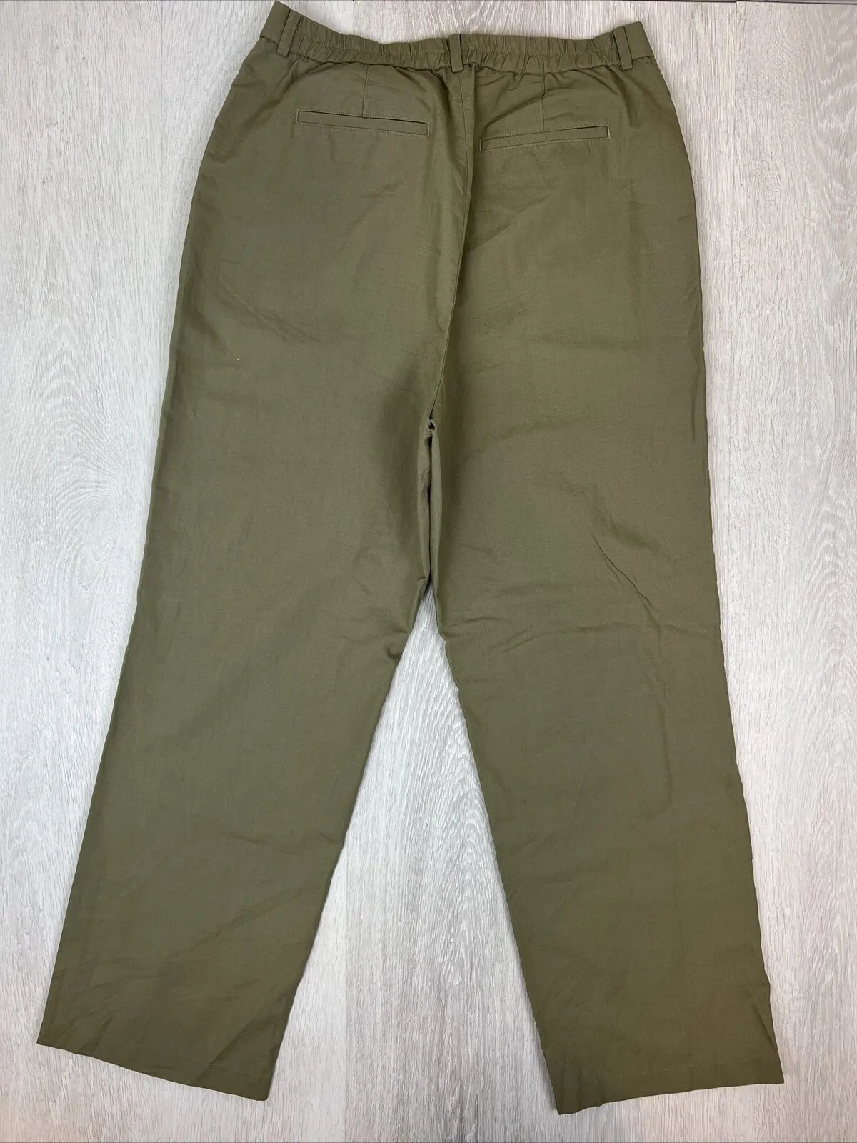 Uniqlo Womens Khaki Relaxed Fit Linen Blend Pants Size Large (NWOT)