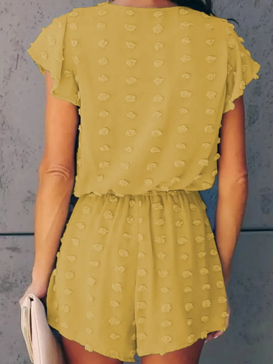 V-neck Dot Texture Pocket Romper