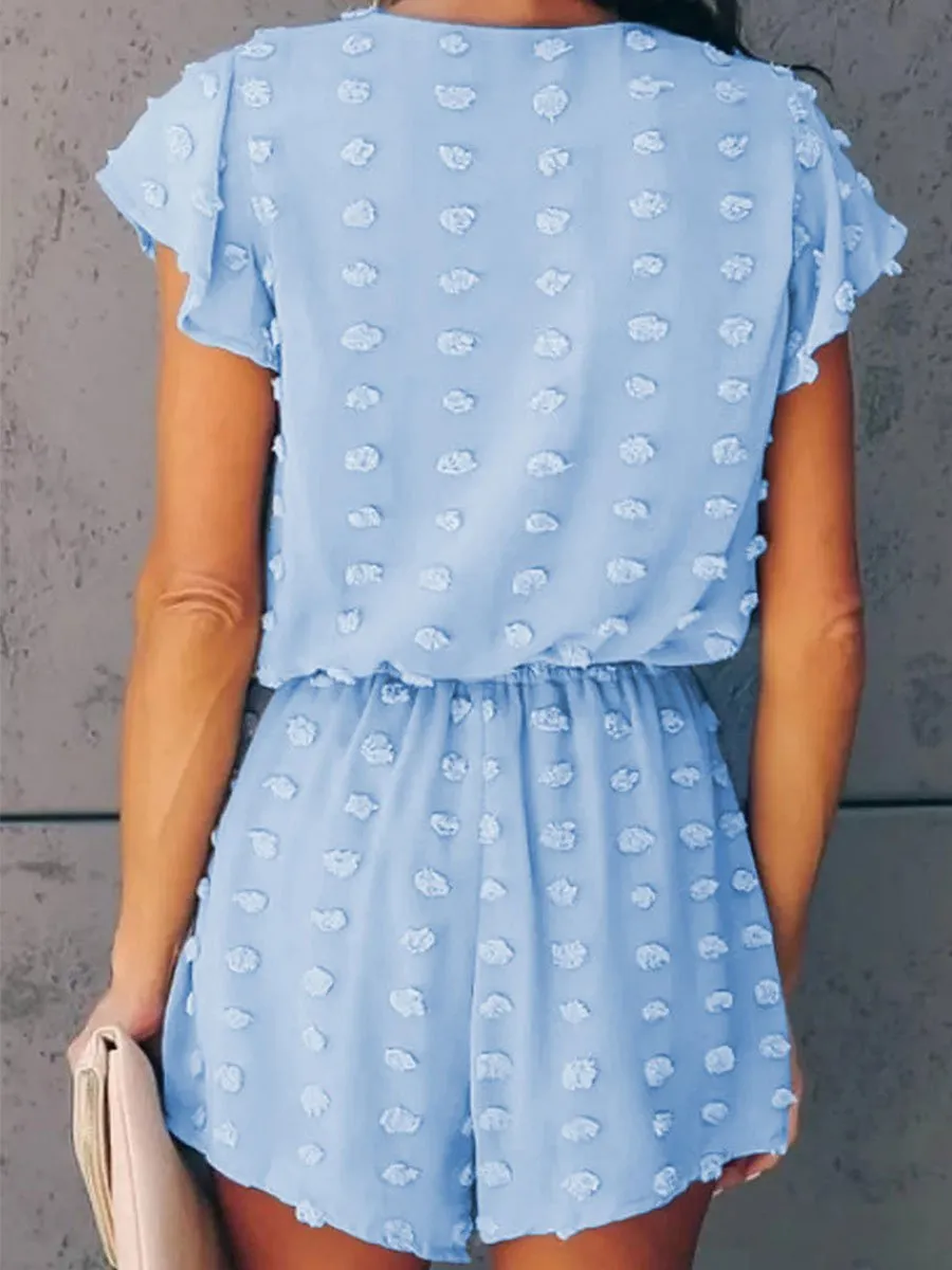 V-neck Dot Texture Pocket Romper