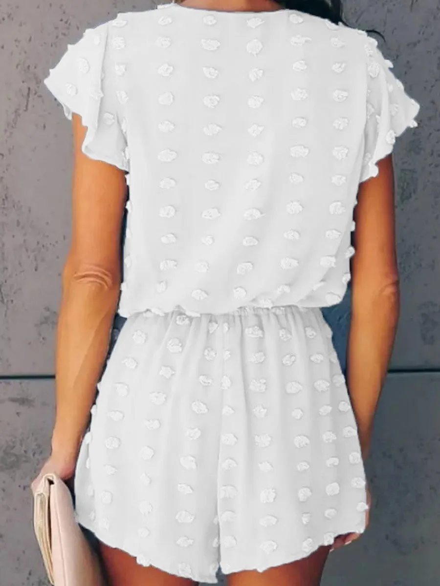 V-neck Dot Texture Pocket Romper