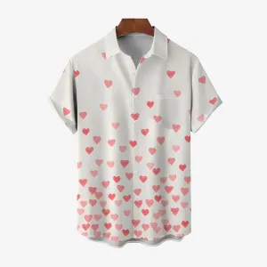 Valentine's Day Gradient Heart Print Short Sleeve Shirt 2412008008