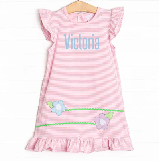 Very Sweet Vines Applique Dress, Pink
