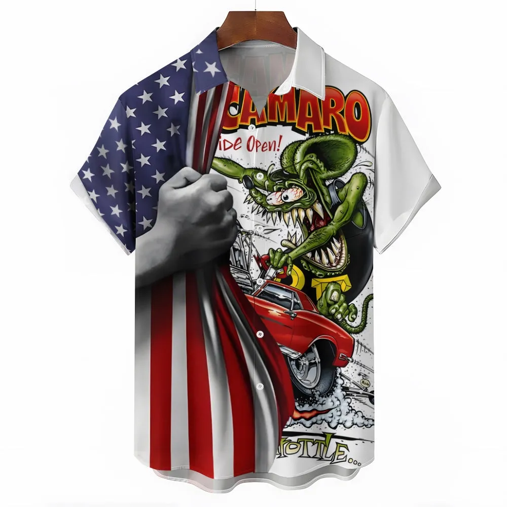Vintage Cars Under The Flag Short Sleeve Shirt