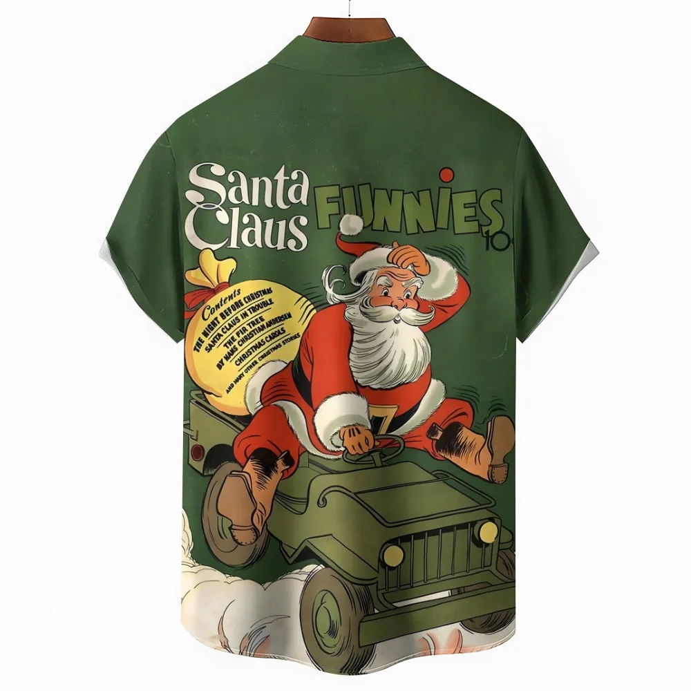 Vintage Christmas Santa Claus Poster Print Short Sleeve Shirt 2411005346