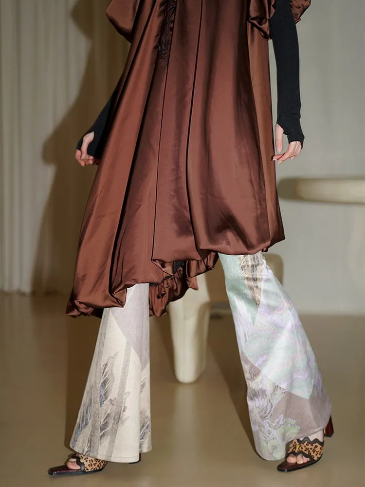 Vintage Print Slim Fit Flared Pants with Belt