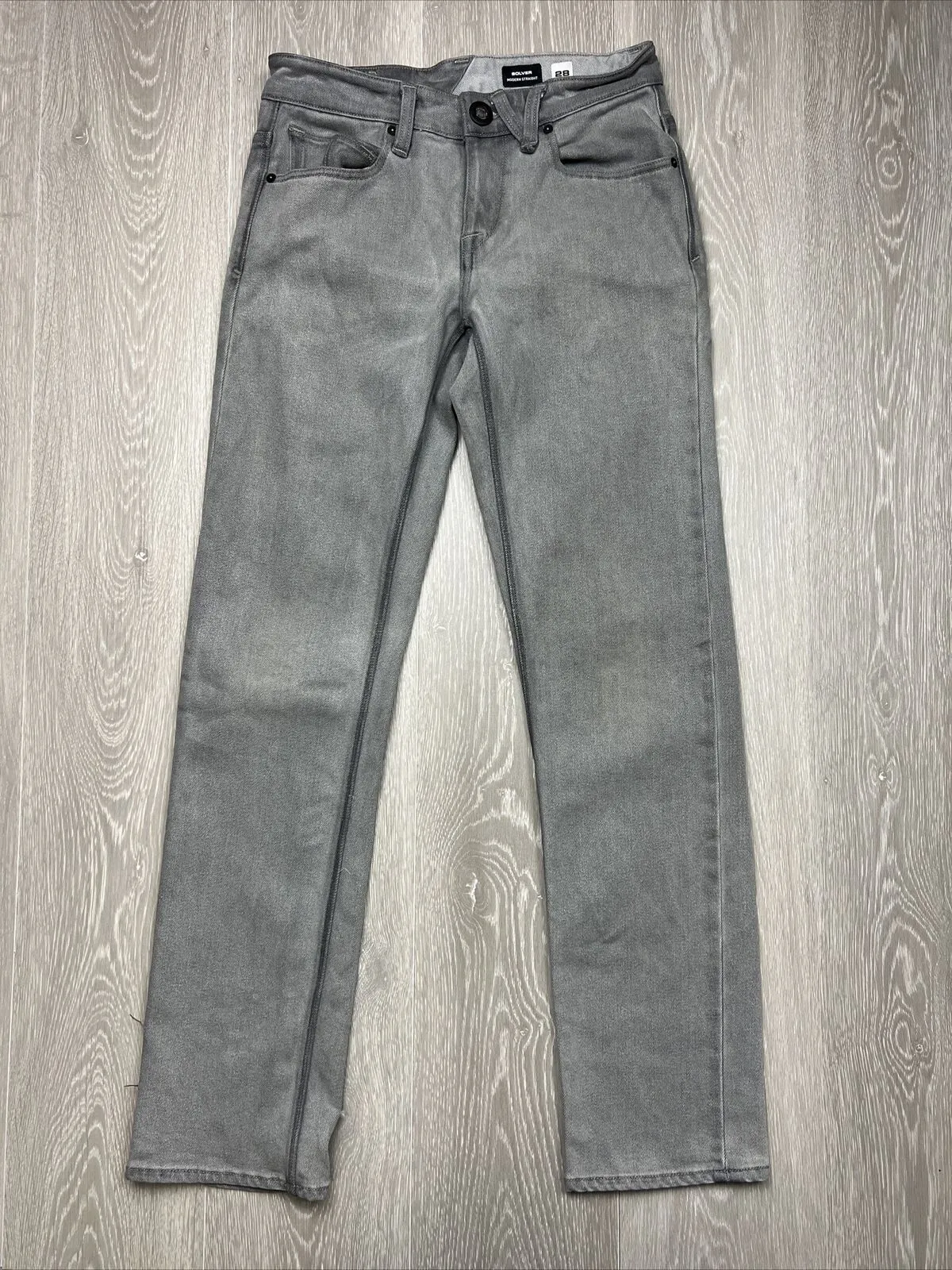 Volcom Brand Jeans Mens Grey Solver Modern Straight Jeans Size 28