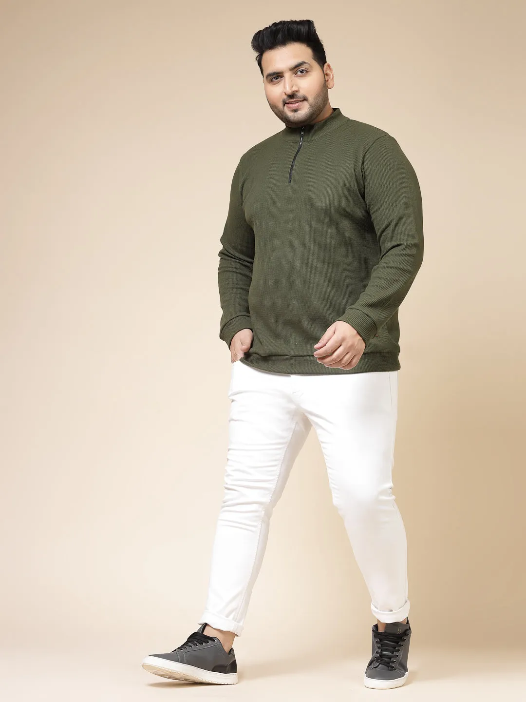Waffle Henley Zip Tee for Men