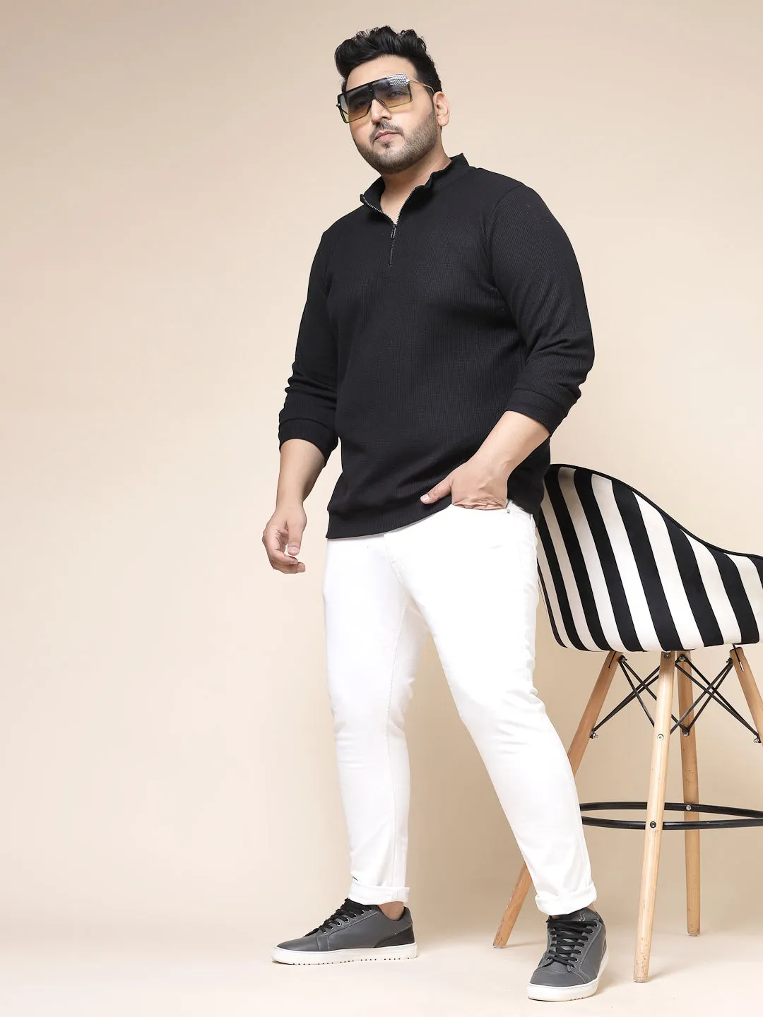 Waffle Henley Zip Tee for Men