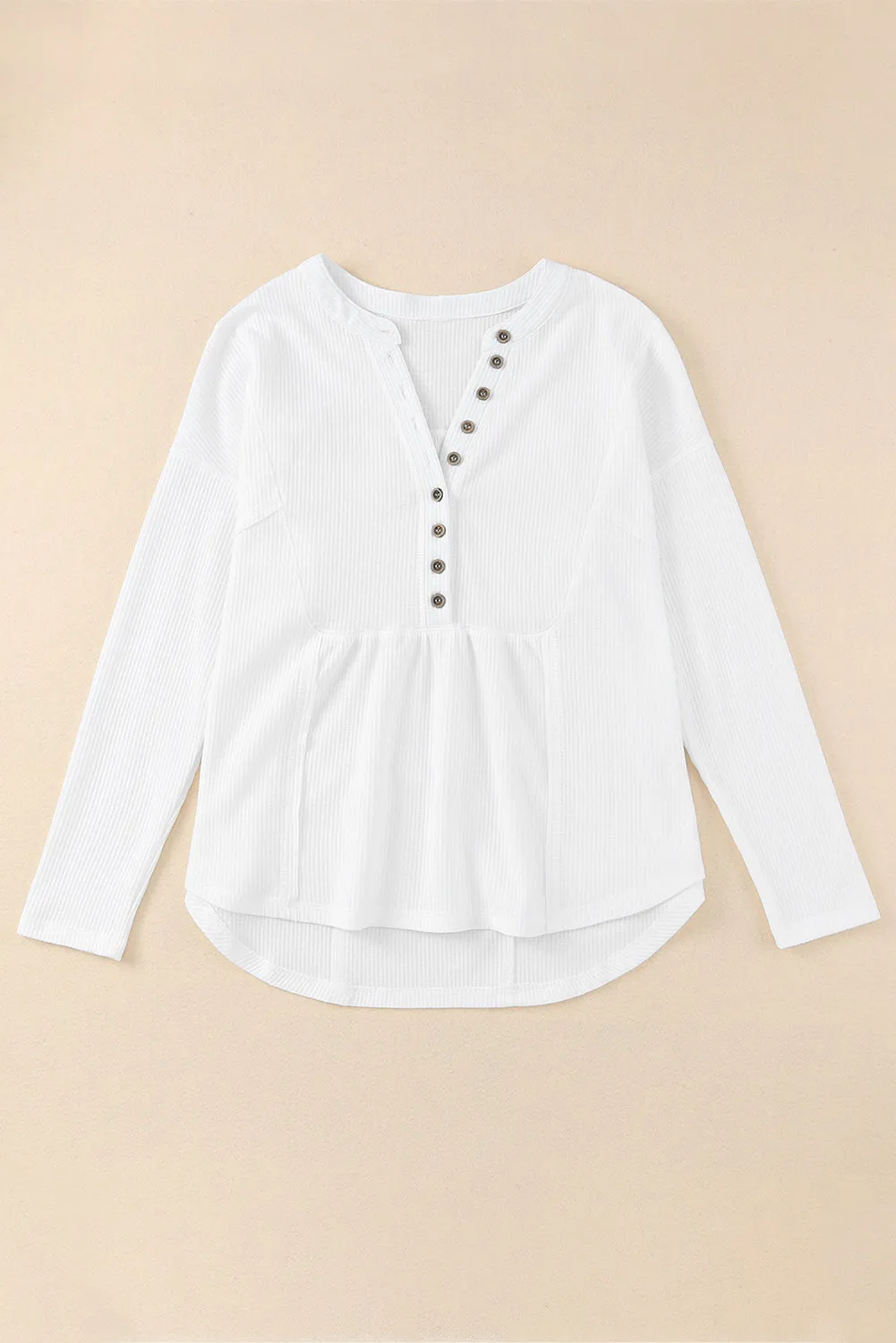 Waffle Knit Half Button Henley Top