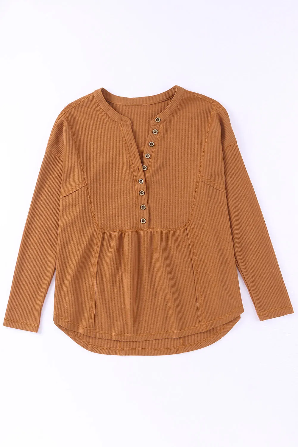 Waffle Knit Half Button Henley Top
