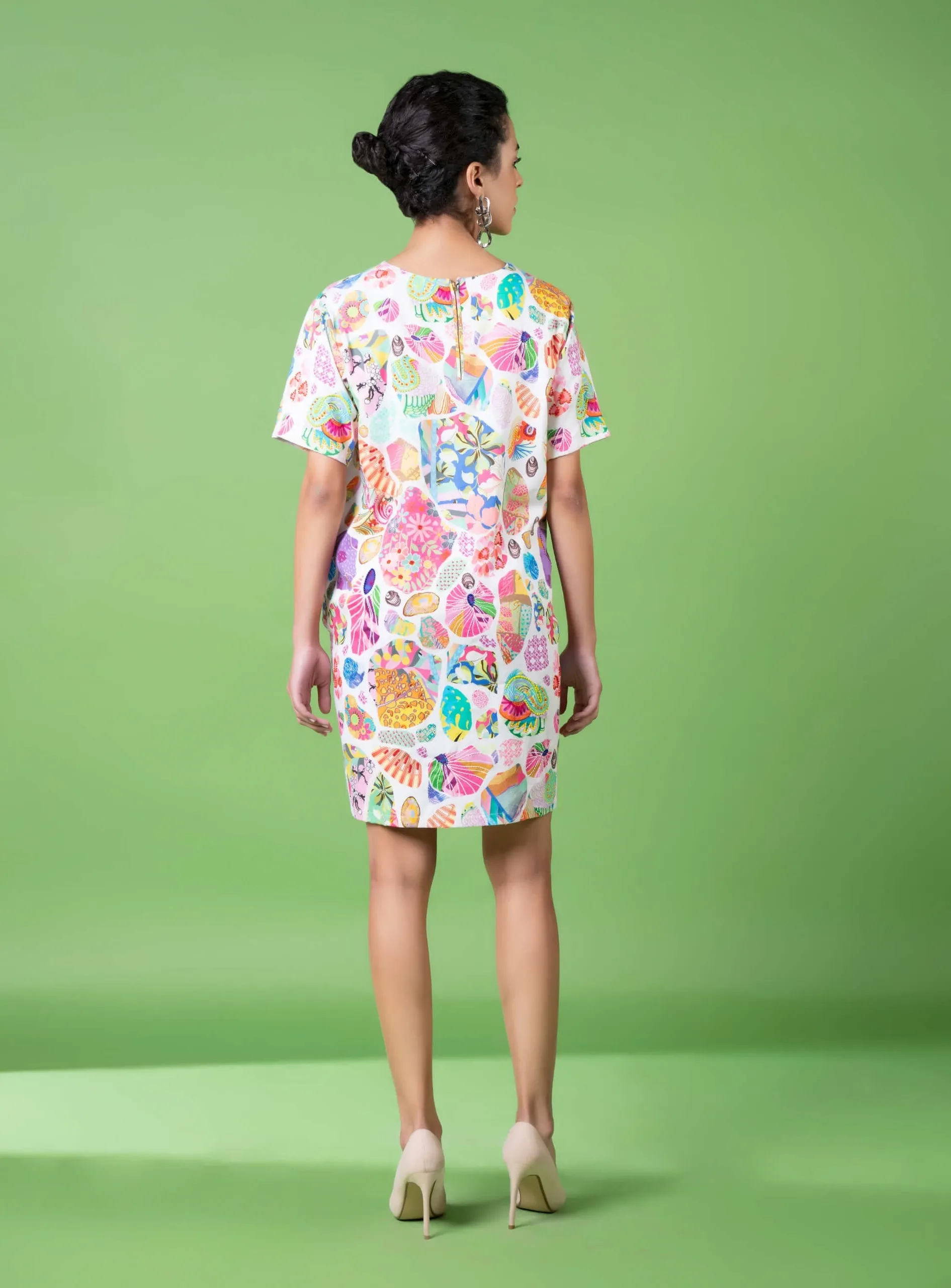 White block print embroidered dress
