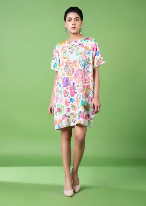 White block print embroidered dress