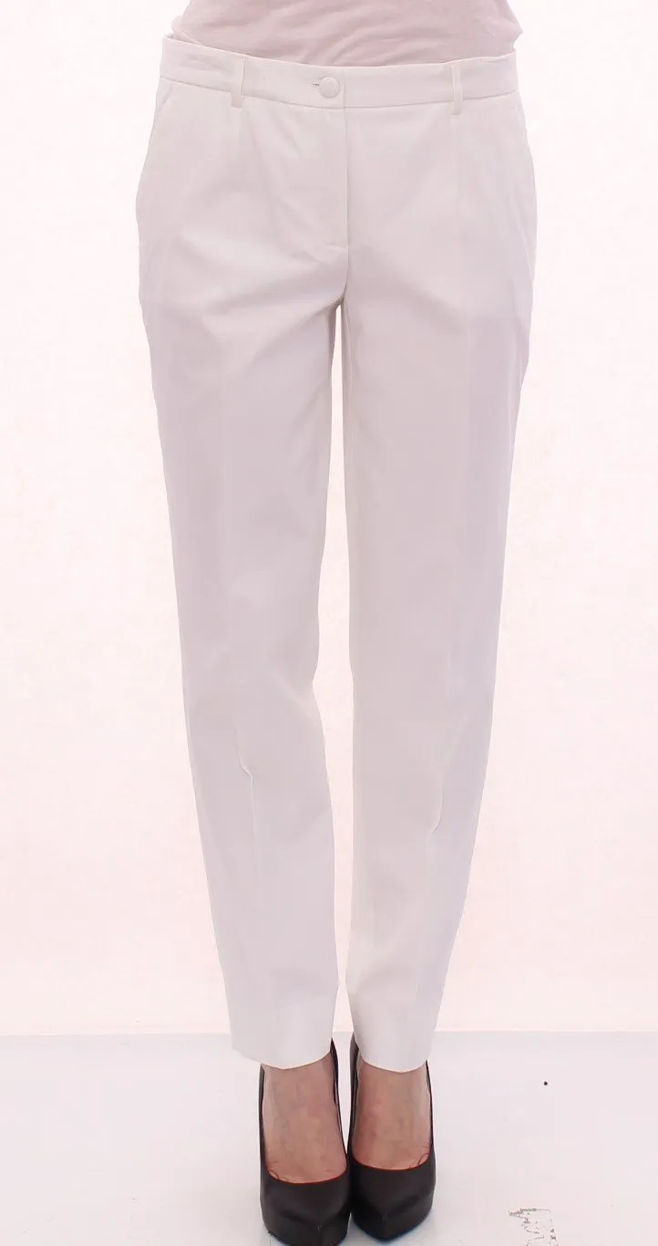 White Cotton Solid Pattern Dress Pants