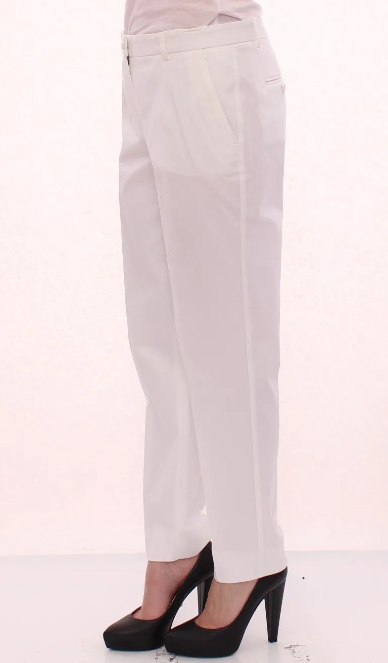 White Cotton Solid Pattern Dress Pants
