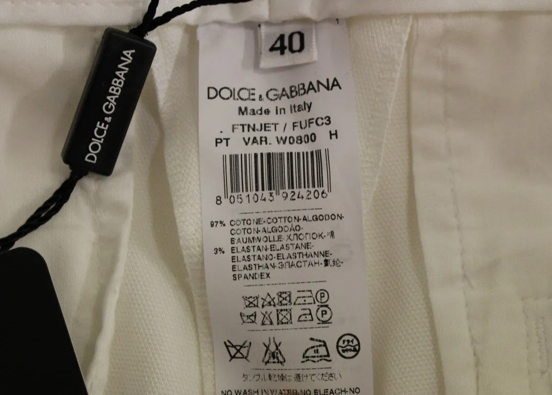 White Cotton Solid Pattern Dress Pants