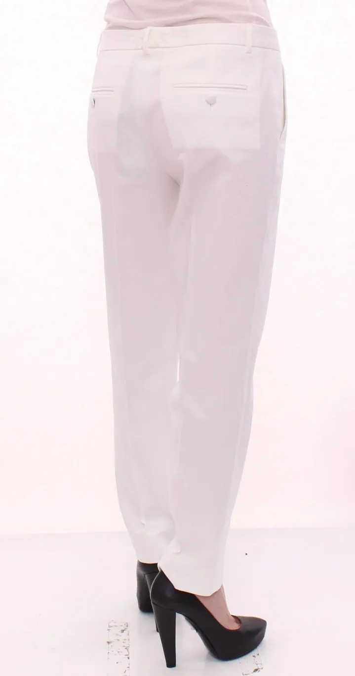 White Cotton Solid Pattern Dress Pants